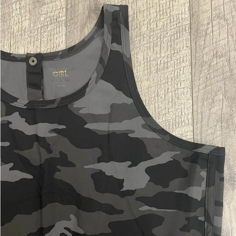 Athleta Girl Black Camo Sleeveless Activewear Romper Girls XXL‎ 16 Zip Pockets